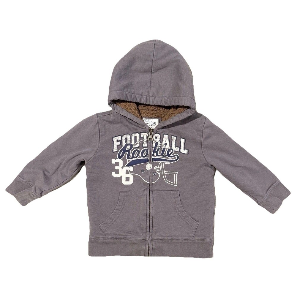 Childrens’s Place Boys 2t Fleece Lined Football Rookie Gray Sweatshirt Warm EUC